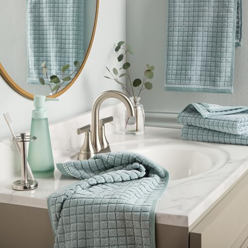 Town & Country Everyday 4-Piece Textured Windowpane Hand Towel Set, 20x30-Inch, 100% Cotton, Plush & Absorbent 550GSM, Aqua Blue - color: Aqua Blue