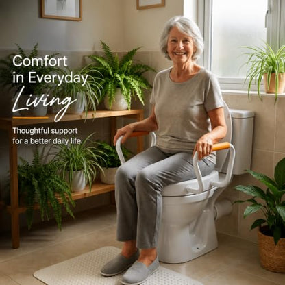 Huttdmel Round Raised Toilet Seat with Handles, 2.8" Elevated Toilet Seat Riser, Soft Close, Quick Release, Non-Slip Heavy Duty Bathroom Safety Seat for Seniors, Elderly, Disabled & Post Surgery
