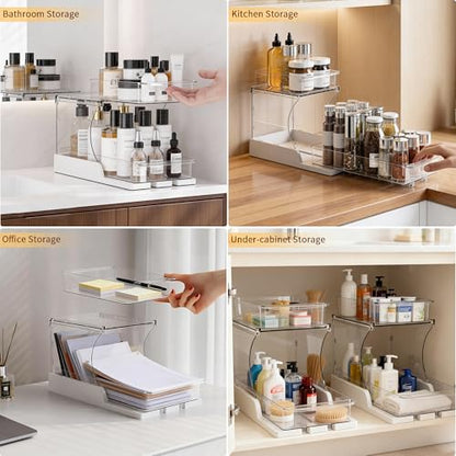 Attelite Makeup Organizer 2-Tier Rotating Design Cosmetics Storage with 180 Rotation Sturdy Durable Versatile Perfume Vanity Organizer for Countertops, Bathrooms, Office Supplies 2 Pack White - size: 2 pack