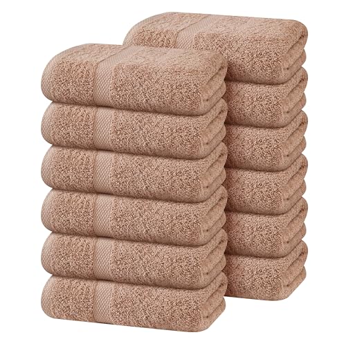 Hand Towel Set of 12-100% Cotton Ultra Soft Highly Absorbent Washable Reusable 600 GSM Lighter Weight, Quick Dry Towels for Bathroom Gym Kitchen Hotel Spa - 16x27 Inch Hand Towels Beige - color: Beige, size: Pack of 12