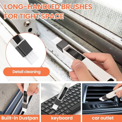 12pcs Window Track Cleaner Tool Set, Window Sill & Groove Cleaning Brushes with Hard Bristle Crevice Brush and Debris Pliers for Sliding Door Rails, Shower Door Tracks, Kitchen & Bathroom Gaps