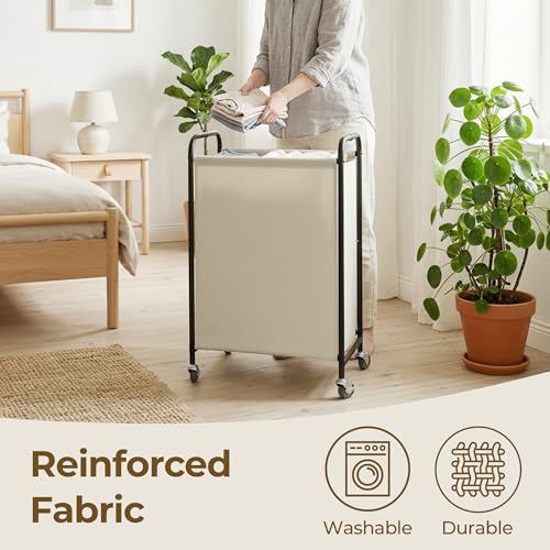 GRANNY SAYS Laundry Hamper, Slim Basket with Wheels and Handles, Beige, 80L - color: Beige, size: 80L