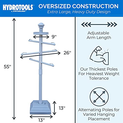 SWIMLINE HYDROTOOLS 89033 Premium Free Standing Poolside Valet Towel Rack Adjustable With Water Weighted Base Three Arms Secure Clips For Outdoors & Indoors Pool Patio Poolside Holder Drying Stand - color: Premium Rack (Gray)