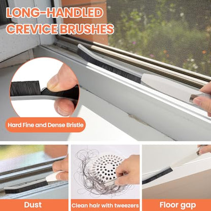 12pcs Window Track Cleaner Tool Set, Window Sill & Groove Cleaning Brushes with Hard Bristle Crevice Brush and Debris Pliers for Sliding Door Rails, Shower Door Tracks, Kitchen & Bathroom Gaps
