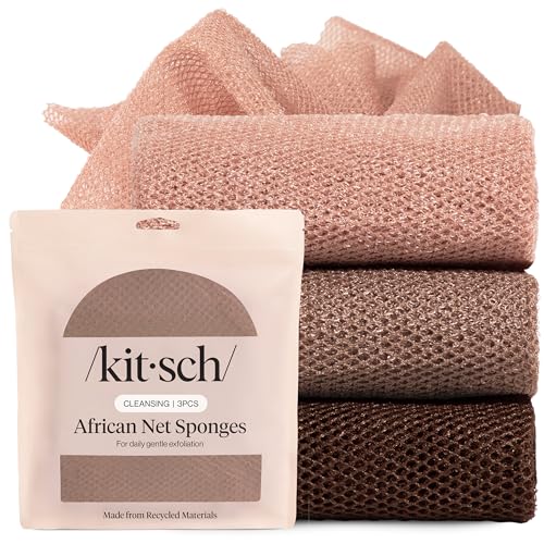 Kitsch African Net Sponge – Exfoliating Body Scrubber – Rosewood, 3 Pcs | for Cleansing & Gentle Daily Exfoliation – Stretchable Bath Sponge for Hard-to-Reach Areas – Long-Lasting Shower Essential - color: Rosewood