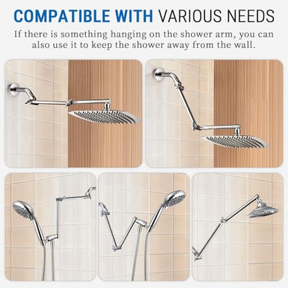 G-Promise 16 Inch Shower Extender with 6 Inch Shower Arm and Flange(Chrome) | Solid Brass Construction, Height and Angle Adjustable, Standard Connection Thread, All Installation Tools Included - color: Chrome, style: 16 Inch
