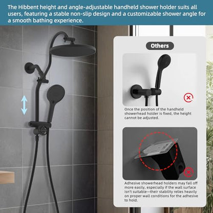 Hibbent 10'' Rain Shower Head Combo with 3 Handheld Sprays, Matte Black | cUPC Certified Self-cleaning High Pressure Shower Head, All Metal Extension Arm, Easy Reach 4-way Diverter, 71" Hose & Holder - color: Matte Black