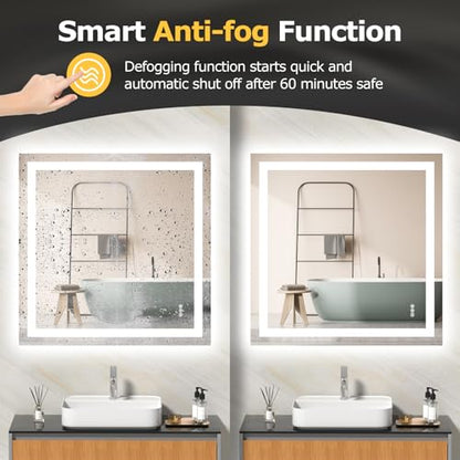 Hivone 36"X36" LED Bathroom Mirror with Lights, Anti-Fog, Dimmable, Backlit + Front Lit, Smart Bathroom Vanity Mirror, Memory Function, Shatterproof, Tempered Glass (Horizontal/Vertical) - size: 36"L x 36"W