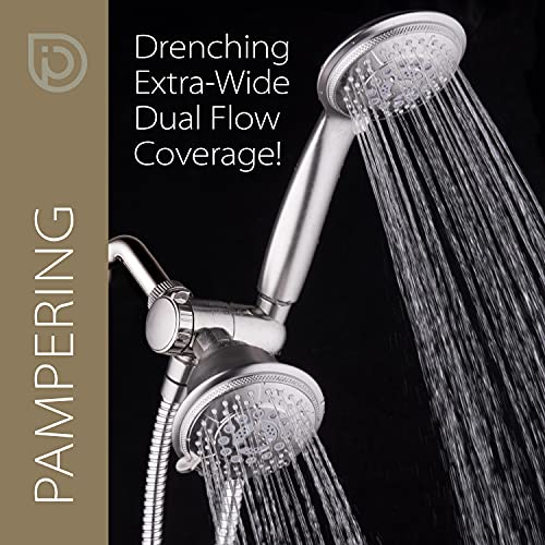 High Pressure 24-Function Dual 2-in-1 Handheld Shower Head Combo | With Self-clean Nozzles, 3-way Anti-swivel Water Diverter, and Premium Stainless Steel Hose / Nickel Finish - color: Brushed Nickel, size: 1.8 Gallons Per Minute