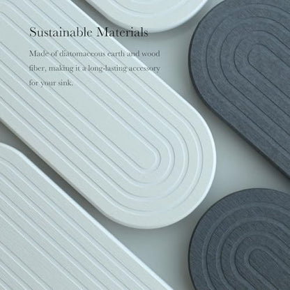 Instant Dry Sink Caddy Organizer – Water Absorbing Stone Tray for Kitchen Bathroom Countertop, Fast Drying Sink Caddy (with Wooden Feet and Natural Loofah, White) - color: White