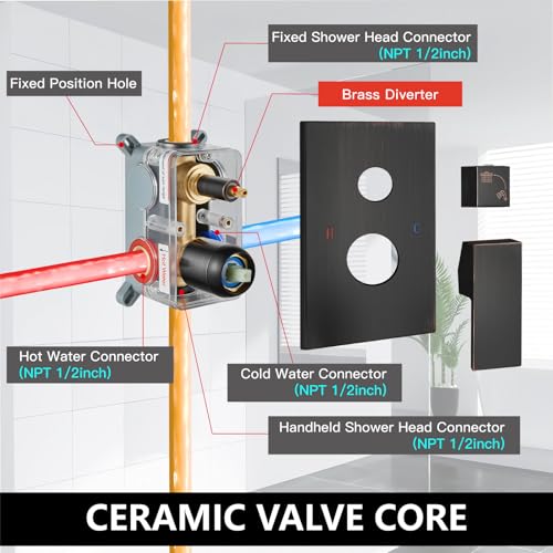 Midanya Shower Faucet Set with Handheld Sprayer,12 Inch,Oil Rubbed Bronze | Rough-in Shower Valve and Trim Kit Included,Square Rain Head,Wall Mount Shower System,All Metal,Bathroom - color: Bronze, size: 12 Inch