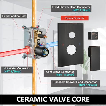 Midanya Shower Faucet Set with Handheld Sprayer,12 Inch,Oil Rubbed Bronze | Rough-in Shower Valve and Trim Kit Included,Square Rain Head,Wall Mount Shower System,All Metal,Bathroom - color: Bronze, size: 12 Inch