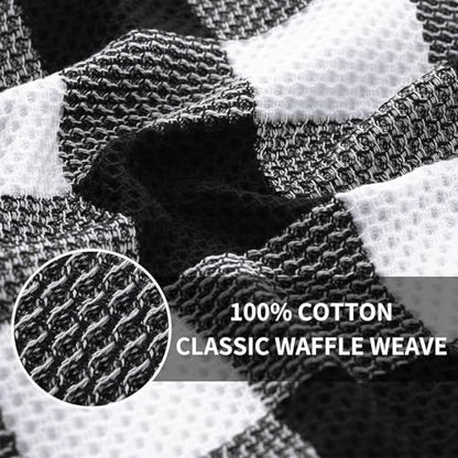 Homaxy Cotton Plaid 12 Pack Kitchen Towels, 13" x 28", White & Black | Waffle Weave, Plaid, Super Soft and Absorbent Dish Towels, Quick Drying, Multi-Purpose - color: White & Black, size: 13 x 28 - 12 Pack