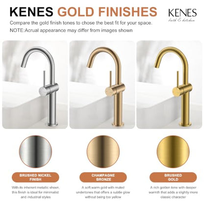 Brushed Gold Tall Bathroom Faucet, Single Handle Vessel Sink Faucet | Vessel Bowl Faucet with Pop Up Drain & Supply Lines, Lead-Free cUPC & NSF Certified, 1 Hole Faucet for Vanity RV Restroom - color: Brushed Gold, size: Tall