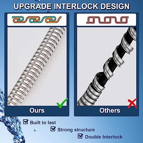Metal Shower Hose - Extra Long Replacement, Stainless Steel, Universal 1/2" NPT Connection, Silver, 7 Feet, Kit of 1