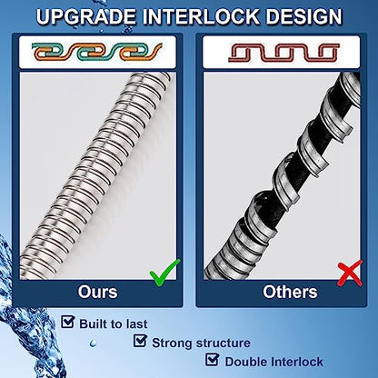 Metal Shower Hose - Extra Long Replacement, Stainless Steel, Universal 1/2" NPT Connection, Silver, 7 Feet, Kit of 1