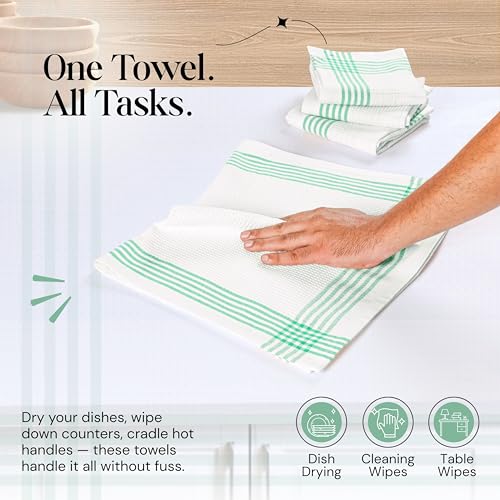 Dark Green Waffle Weave Kitchen Towels 3 Pack, 100% Cotton, 16x26 Inch, Ultra Absorbent, Quick Dry Dishcloths, Durable & Reusable Dish Towels for Home and Kitchen, Machine Washable - color: Dark Green, White, style: 3 Pack