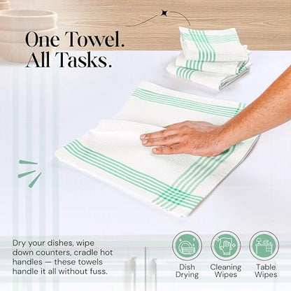 Dark Green Waffle Weave Kitchen Towels 3 Pack, 100% Cotton, 16x26 Inch, Ultra Absorbent, Quick Dry Dishcloths, Durable & Reusable Dish Towels for Home and Kitchen, Machine Washable - color: Dark Green, White, style: 3 Pack