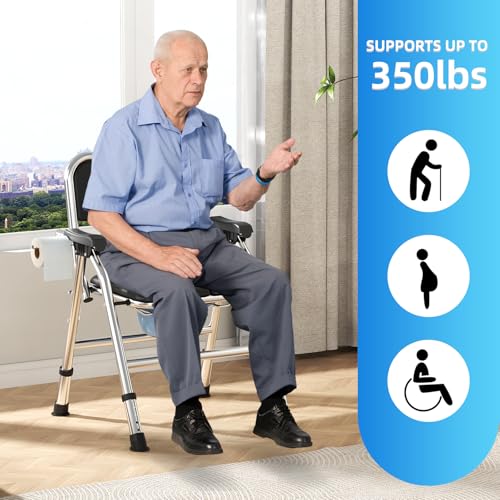 4 in 1 Folding Bedside Commode Chair for Elderly, Padded Seat & Backrest | Adjustable Height Raised Toilet Seat with Handles, Adults Potty Chair for Seniors, Disabled, Holds Up to 350 lbs - color: With Paper Roll Holder