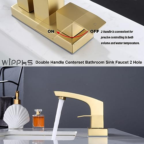 2 Hole Bathroom Sink Faucet Centerset Brushed Gold 2 Handle Modern | Stainless Steel Faucet for Bathroom Sink with Pop Up Drain Assembly and cUPC Supply Lines, 4 in Center Set Matte Gold - color: Brushed Gold, size: 4 Inch Centerset