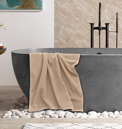 COTTON CRAFT Euro Spa Waffle Weave 6 Piece Towel Set - 100% Cotton - Linen | 2 Oversized Luxurious Large Bath Towels, 2 Hand Towels, 2 Washcloths - Soft Plush Super Absorbent Low Lint Quick Dry - color: Linen, size: 6 Piece Towel Set