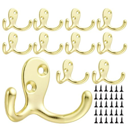 Coat Hooks Wall Hooks for Hanging - 15 Pack Gold Double Prong Hook Wall Mounted - Great for Living Room, Bedroom, Bathroom, Closet for Coat, Bag, Towel, Hat, Key, Cup, Heavy-Duty, Easy to Install - color: 15pcs Gold
