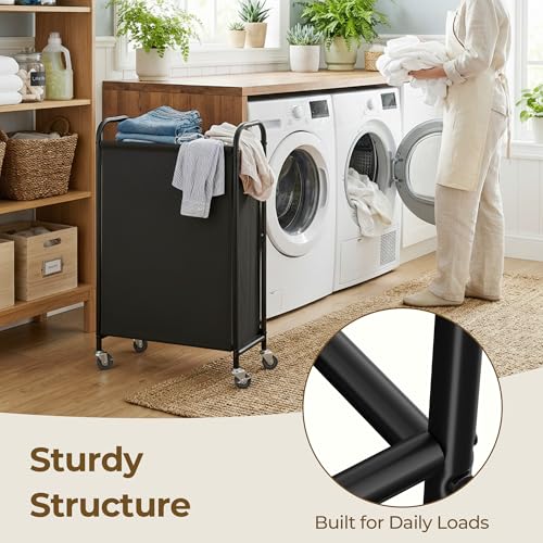 GRANNY SAYS Laundry Hamper, Slim Basket with Wheels and Handles, Black, 80L - color: Black, size: 80L