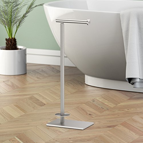 Gatco 1443SN Modern Square Base Toilet Paper Holder Stand with Storage, Satin Nickel, 21.13"H - color: Satin Nickel