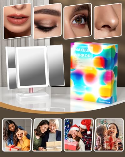 BERTHALESS Rechargeable Makeup Mirror with Lights, 14.4" L x 9.1" W Lighted Vanity Mirror Tabletop 3X/2X/1X Magnification - color: Peacock C