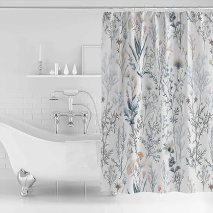 Botanical Floral Bathroom Shower Curtains with 12 Hooks Polyester Waterproof Shower Curtain for Stalls and Bathtubs Flowers Leaves Plants Light Blue Decorative Bathroom Privacy Curtain 72x96 Inches - size: 72"x96"