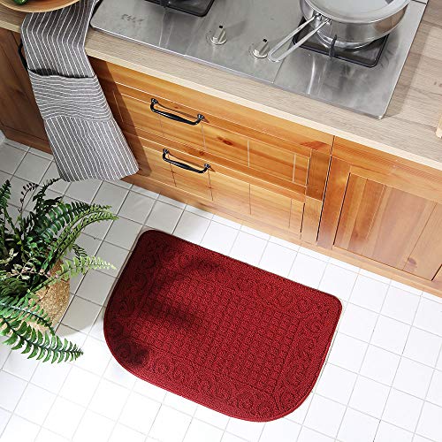 COSYHOMER 27x18 Half Round Kitchen Rug,Non Slip Washable Mat,Burgundy 2PCS | Polypropylene tufted textile,small half circle rug,kitchen sink mat,Kitchen floor mat - color: Burgundy 2pcs, size: 1'6" x 2'3" (Semicircular)