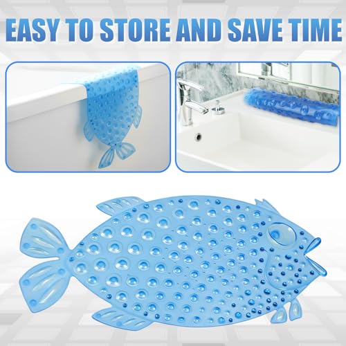 Bath Mat for Tub Non Slip – PVC Cute Bubble Fish Anti-Slip Safety ShowerTub, Massage Pad with Drain Holes Strong Suction Cups, Machine Washable, BPA-Free Bathroom Essentials