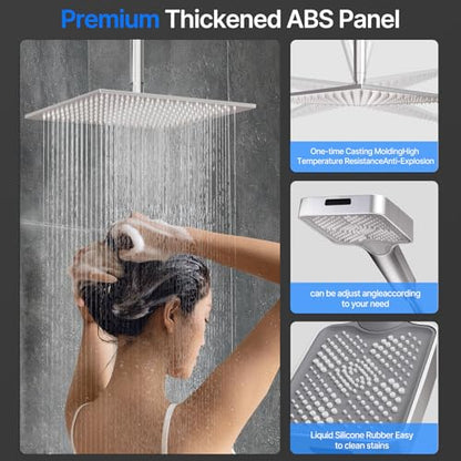 Shower System Brass Thermostatic Shower Faucet Set With Valve and Diverter Shower Mixer With Rain Head and Handheld High Pressure Square Rainfall - color: Brushed Nickel, style: 12+6'' Wall Mount Thermostatic Valve