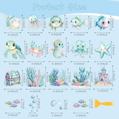 Bathtub Non-Slip Stickers, 25 PCS Large Cute Sea Creature Anti-Slip Grips for Kids Bath Tub and Shower Floor Decor with Scraper