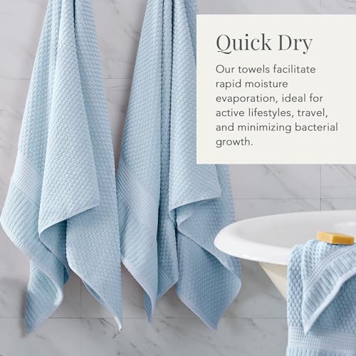 NY Loft 100% Cotton 4-Pack Bath Towel Set | Blue | Oeko-TEX | Quick-Dry | Four 30" x 52" Bath Towels | Super Absorbent | Designer-Styled Texture - color: Chambray Blue, size: Bath Towel (4 Pack)