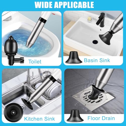 Fast Toilet Plunger High Pressure with Storage Bag, Heavy Duty Air Drain Blaster & Unclogger Tool, Clog Remover Kit & Toilet Snake Alternative for Bathroom, Toilets, Sinks, Tubs, Pipes (White) - size: Toilet plunger-White