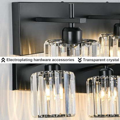 Black Crystal Bathroom Vanity Lights, Modern 2-Lights Bathroom Lighting Fixtures Over Mirror, Crystal Wall Lighting with Round Shade - color: Black-Round Shade, size: 2-Light