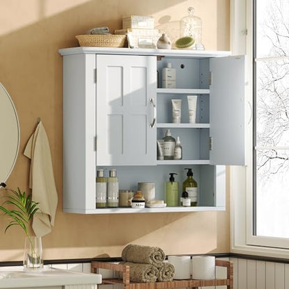 Merax Bathroom Wall Cabinet, Medicine Cabinet with 2 Doors Cabinet & Adjustable Shelves, Over The Toilet Storage Cabinet for Bathroom,White - color: White