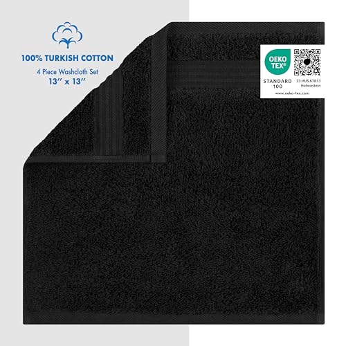 Cotton Paradise 100% Cotton Turkish Towel Set, Soft Absorbent Quick Dry, 4 Piece Washcloth Set, Coal Black - color: Coal Black, size: 13"x13"