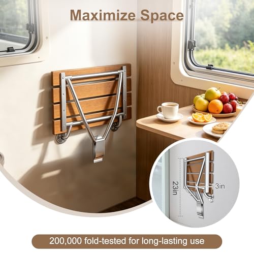 24'' Folding Shower Seat Wall Mounted, 500lb Load Capacity, Space-Saving | Folding Shower Bench with Stainless Steel Bracket, for Elderly, Pregnant Women, Kids, Disabled - size: 24 inches