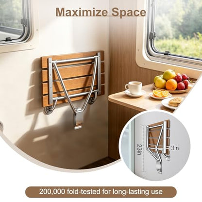 24'' Folding Shower Seat Wall Mounted, 500lb Load Capacity, Space-Saving | Folding Shower Bench with Stainless Steel Bracket, for Elderly, Pregnant Women, Kids, Disabled - size: 24 inches