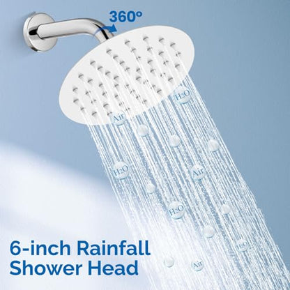 Airuida Shower Faucet Set,6 Inch Chrome Polish Shower Trim Kit | Round Rainfall Shower Head,Single Handle,Male Threads Rough-in Valve,Wall Mount Bathroom System - color: Chrome, size: 6 Inch