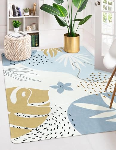 Lahome Boho Washable Blue Rug - 3x5 Small Non-Slip Low-Profile Carpets for Living Room, Bedroom, Entryway, Laundry Room, Kitchen, Office - color: Blue, size: 3' x 5'
