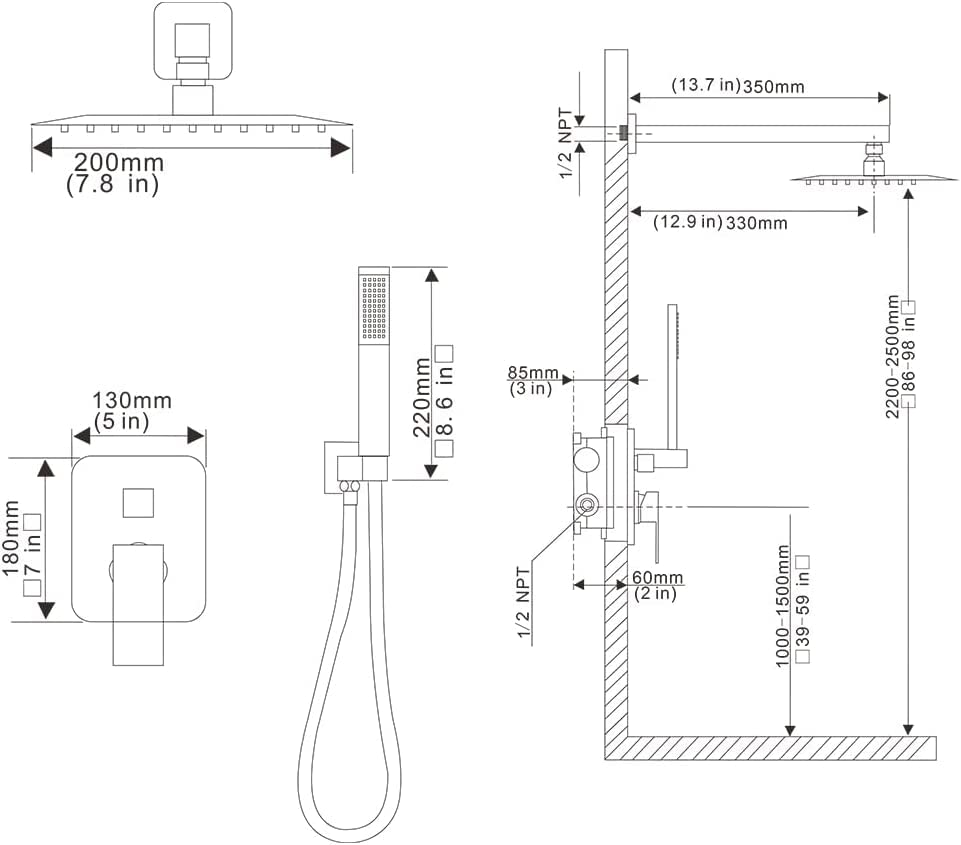 Brushed Gold Shower System Bathroom Luxury Rain Mixer Shower Combo Set Wall Mounted Rainfall Shower Head System Shower Faucet Rough-in Valve Body and Trim Kit - color: Brushed Gold, style: Handheld/Shower Faucet