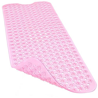 Bathtub and Shower Mats, 40x16 Inch Extra Large Non Slip Soft Bath Tub Mat with Suction Cups and Drain Holes for Bathroom Floor and Keep Tubs Clean, Machine Washable, Clear Pink - color: Clear Pink