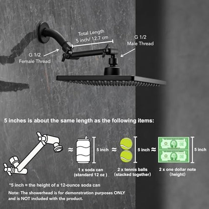 5 Inch Adjustable Shower Head Extension Arm With Locking Set Screw, Singing Rain Metal Matte Black Angle Height Adjustable, Easy To Install, G1/2 Universal Connector Compatible (Matte Black Finish) - color: 3. Matte Black, style: 5 inch