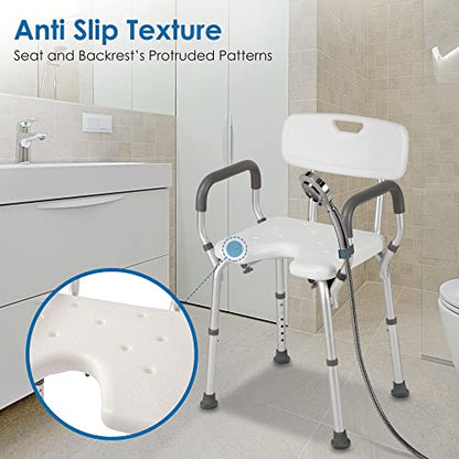 Shower Chair with Arms and Back Heavy Duty 330lbs, Shower Chair for Inside Shower, Shower Seat for Inside Shower Bathroom Chair with Cutout Seat & Cold-Proof Pads, Tools-Free Assembly - color: Blue Pad-standard