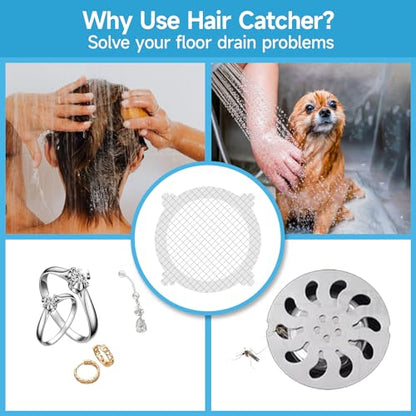 VIVIDLY 50 Pack Disposable Shower Drain Hair Catcher Stickers for Home | No scrubbing required after use, catches human & pet hair easily, fits bathroom kitchen tub & sink
