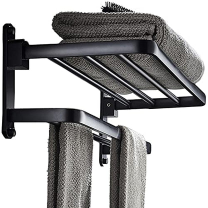 BOZWELL Bathroom Lavatory Towel Rack with Two Towel Bars,16-Inch（40cm） Towel Holder with Shelf BZ305-A (Matte Black) - color: Matte Black, size: 16 inch (40 cm)