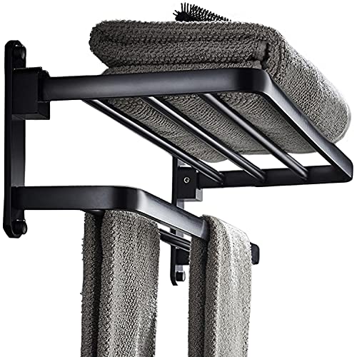 BOZWELL Bathroom Lavatory Towel Rack with Two Towel Bars,16-Inch（40cm） Towel Holder with Shelf BZ305-A (Matte Black) - color: Matte Black, size: 16 inch (40 cm)